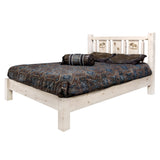 Homestead Collection King Platform Bed W/ Laser Engraved Moose Design, Clear Lacquer Finish