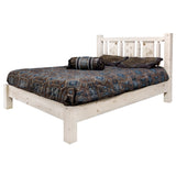 Homestead Collection Queen Platform Bed W/ Laser Engraved Wolf Design, Clear Lacquer Finish