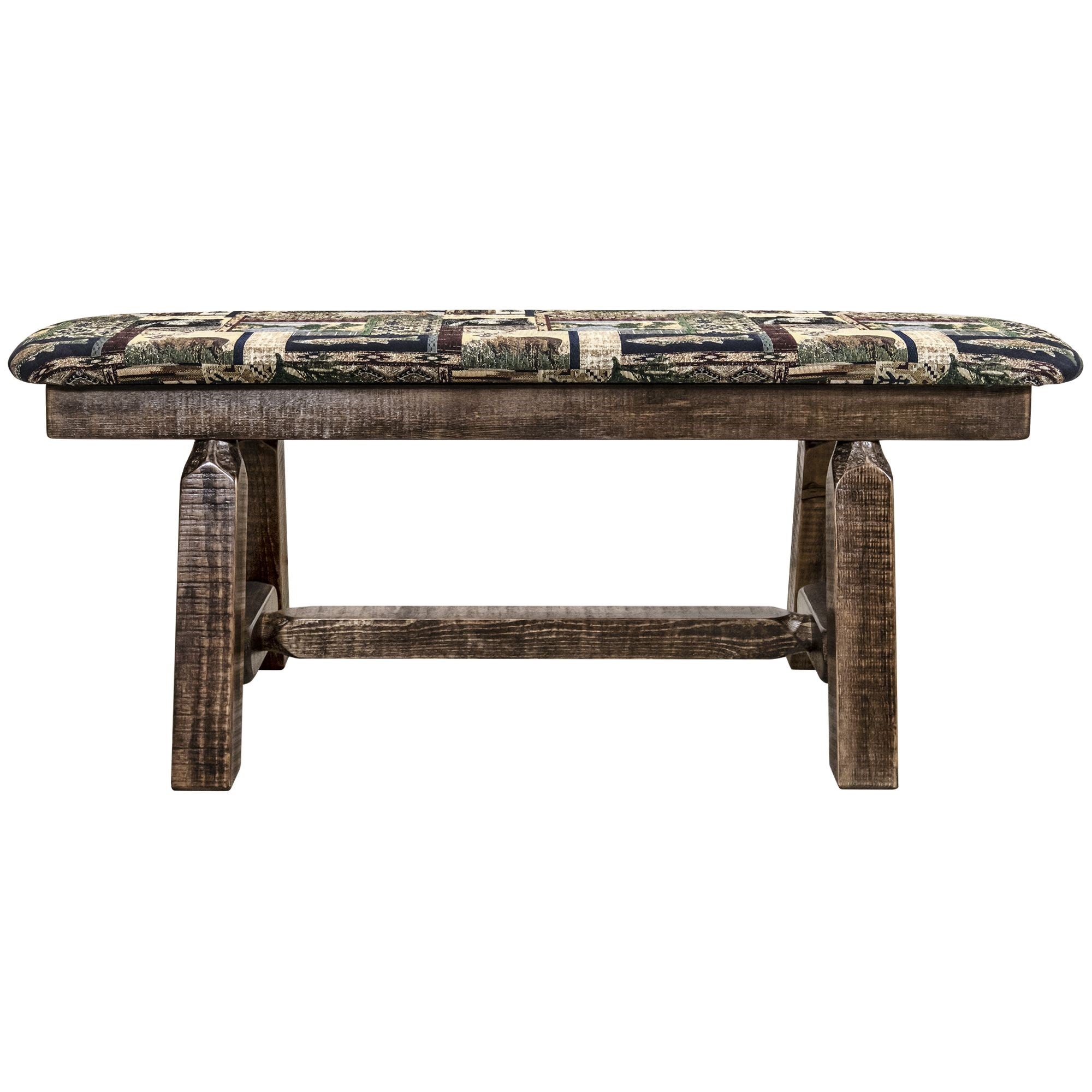Homestead Collection Plank Style Bench, Stain & Clear Lacquer Finish, 45 Inch W/ Woodland Upholstery