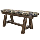 Homestead Collection Plank Style Bench, Stain & Clear Lacquer Finish, 45 Inch W/ Woodland Upholstery