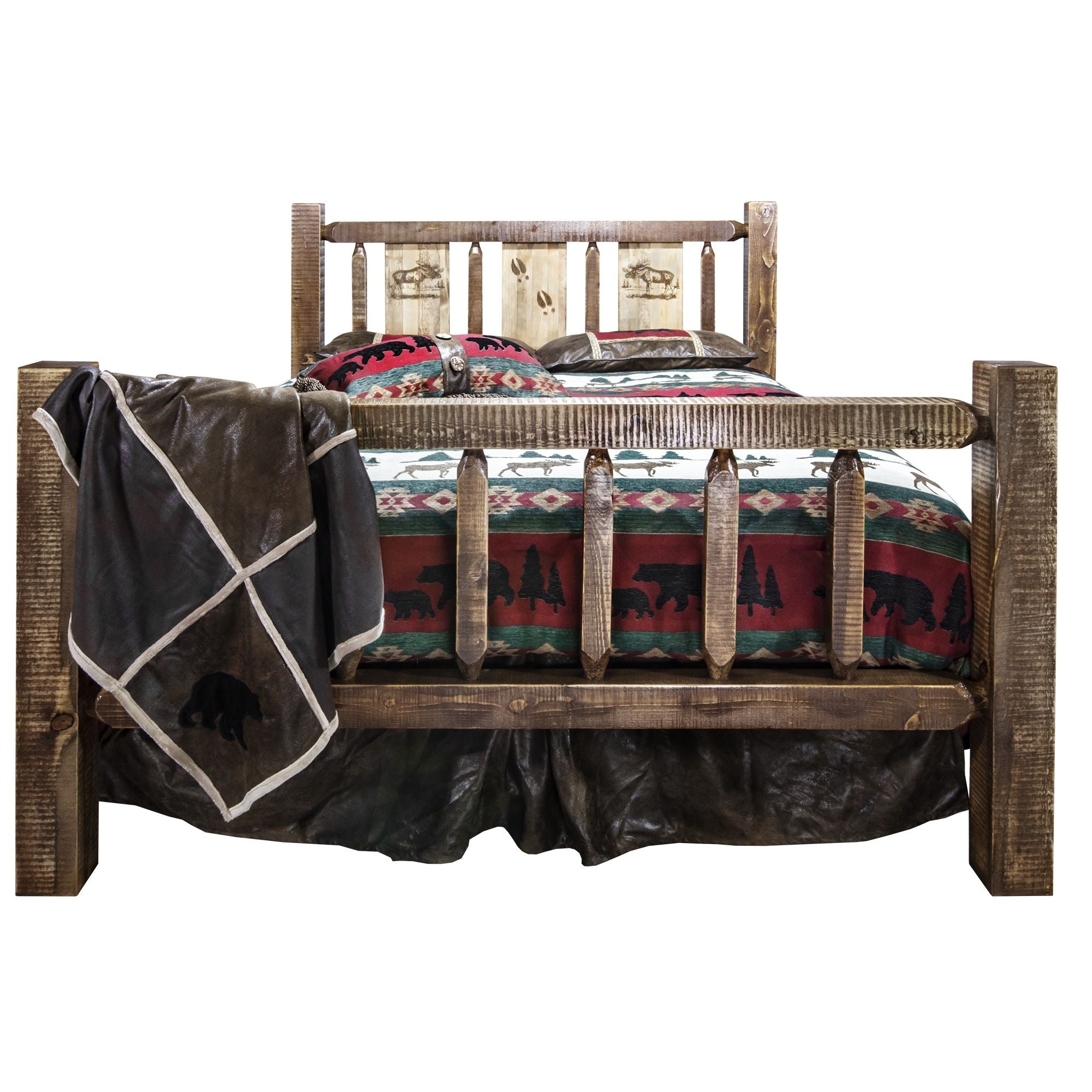 Homestead Collection Queen Bed W/ Laser Engraved Moose Design, Stain & Clear Lacquer Finish