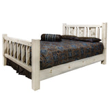 Homestead Collection Queen Bed W/ Laser Engraved Wolf Design, Clear Lacquer Finish