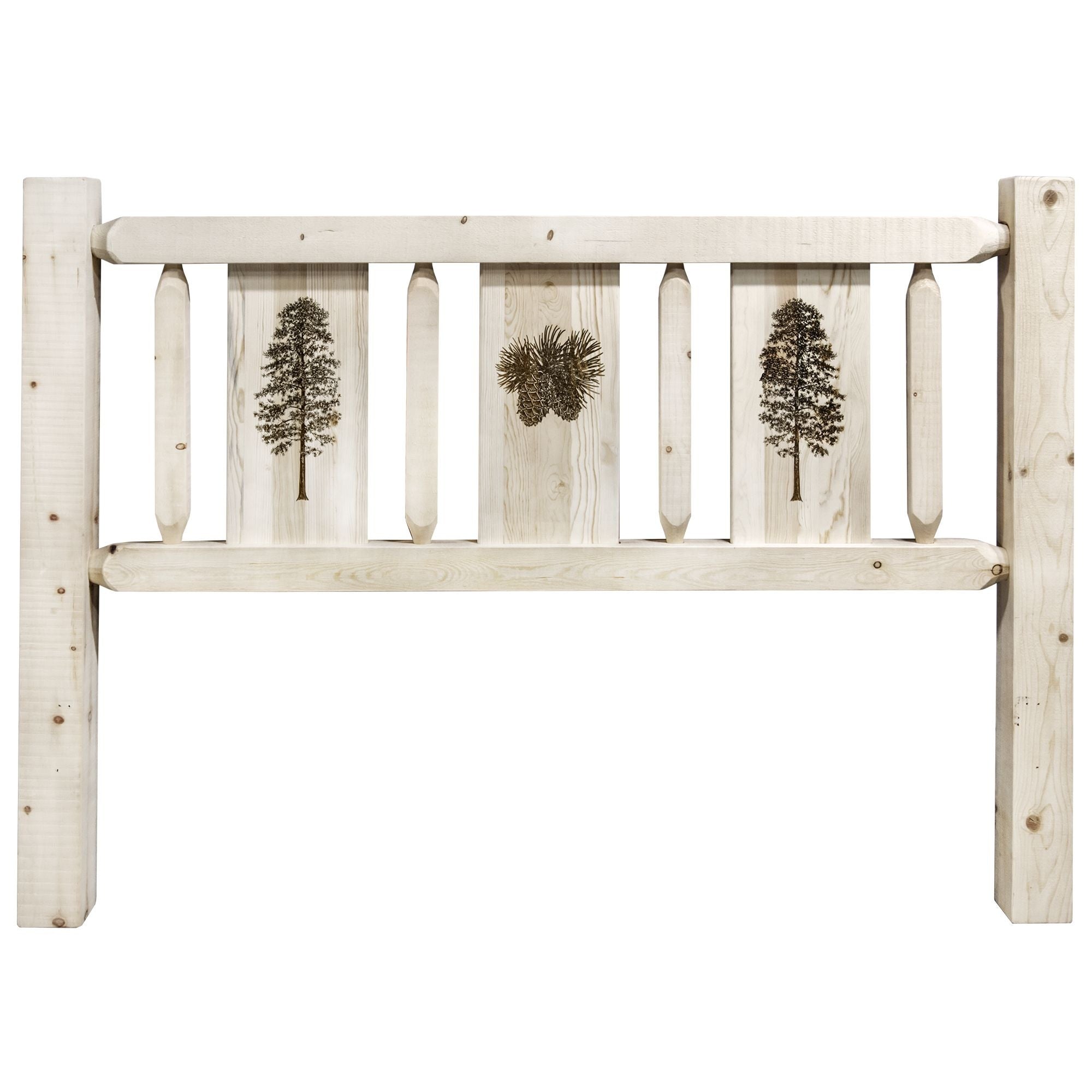 Homestead Collection Queen Headboard W/ Laser Engraved Pine Design, Ready To Finish
