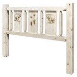 Homestead Collection Queen Headboard W/ Laser Engraved Bear Design, Clear Lacquer Finish
