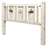 Homestead Collection Queen Headboard W/ Laser Engraved Bronc Design, Clear Lacquer Finish