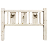 Homestead Collection Queen Headboard W/ Laser Engraved Elk Design, Clear Lacquer Finish