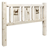 Homestead Collection Queen Headboard W/ Laser Engraved Elk Design, Clear Lacquer Finish