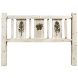 Homestead Collection Queen Headboard W/ Laser Engraved Pine Design, Clear Lacquer Finish