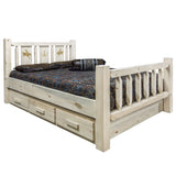 Homestead Collection Full Storage Bed W/ Laser Engraved Bronc Design, Clear Lacquer Finish