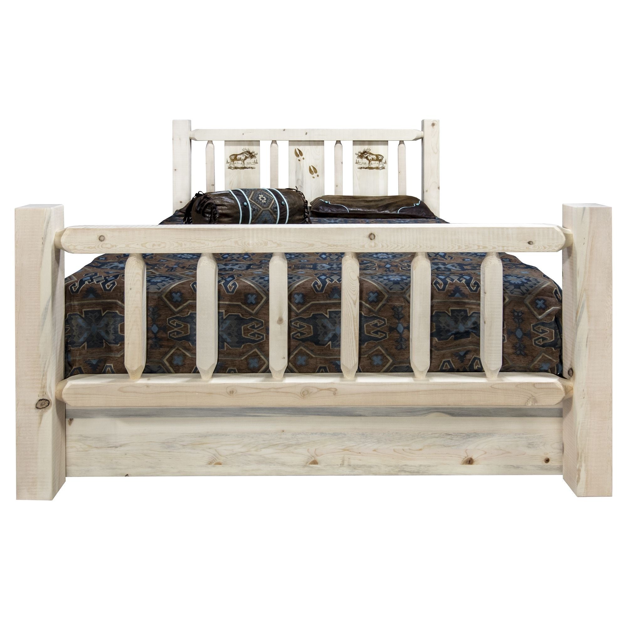 Homestead Collection Full Storage Bed W/ Laser Engraved Moose Design, Clear Lacquer Finish