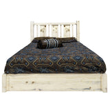 Homestead Collection Platform Bed W/ Storage, California King W/ Laser Engraved Wolf Design, Ready To Finish