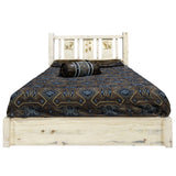 Homestead Collection Platform Bed W/ Storage, King W/ Laser Engraved Bear Design, Ready To Finish