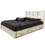 Homestead Collection Platform Bed W/ Storage, King W/ Laser Engraved Bear Design, Ready To Finish