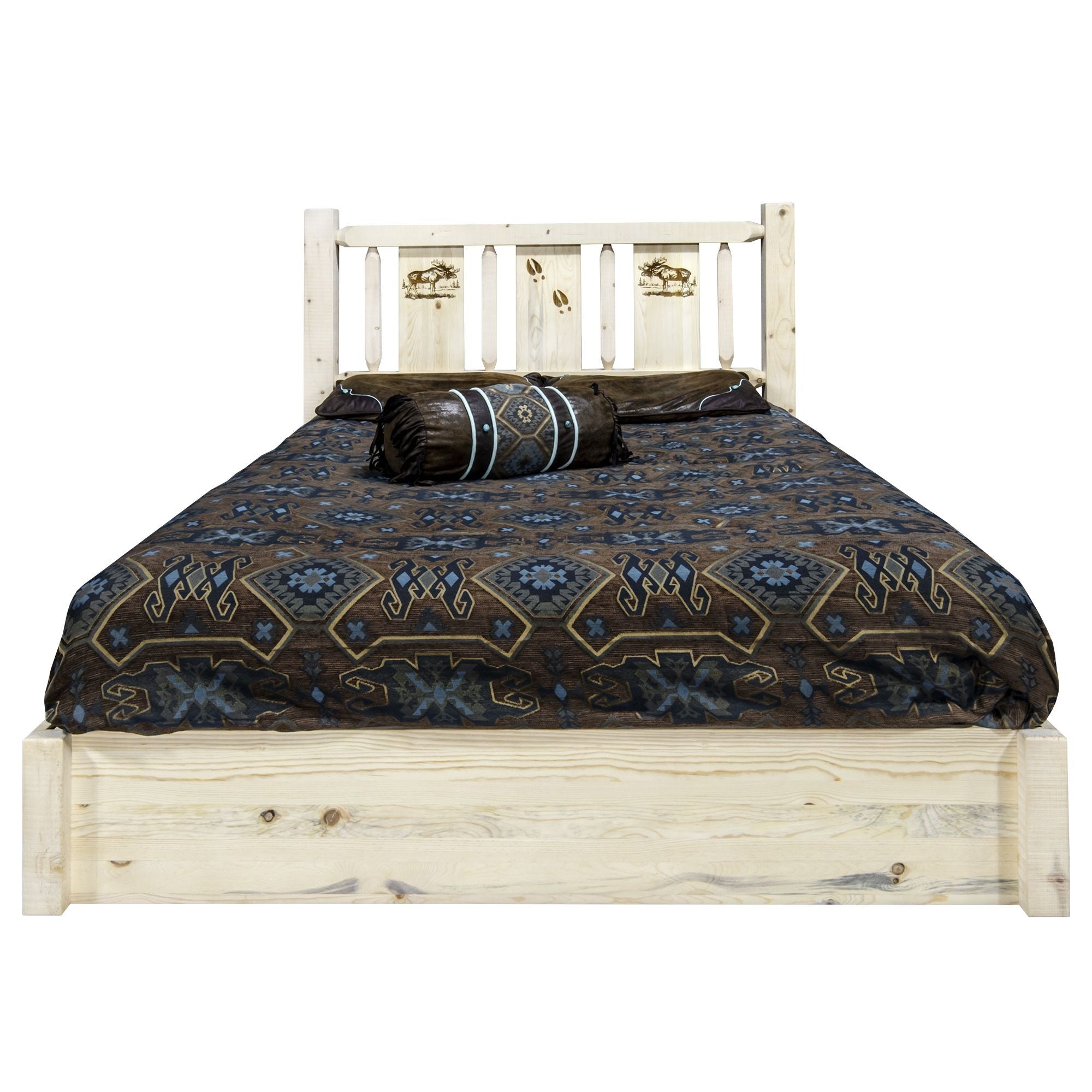 Homestead Collection Platform Bed W/ Storage, King W/ Laser Engraved Moose Design, Ready To Finish