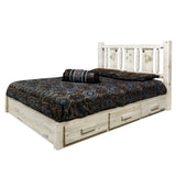 Homestead Collection Platform Bed W/ Storage, King W/ Laser Engraved Wolf Design, Ready To Finish