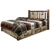 Homestead Collection Platform Bed W/ Storage, Queen W/ Laser Engraved Bronc Design, Stain & Clear Lacquer Finish