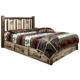 Homestead Collection Platform Bed W/ Storage, Queen W/ Laser Engraved Moose Design, Stain & Clear Lacquer Finish