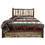 Homestead Collection Platform Bed W/ Storage, Twin W/ Laser Engraved Bear Design, Stain & Clear Lacquer Finish