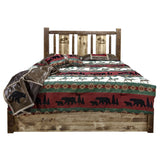 Homestead Collection Platform Bed W/ Storage, Twin W/ Laser Engraved Moose Design, Stain & Clear Lacquer Finish