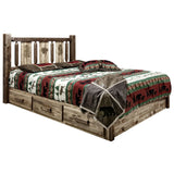 Homestead Collection Platform Bed W/ Storage, Twin W/ Laser Engraved Pine Design, Stain & Clear Lacquer Finish