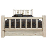 Homestead Collection Queen Storage Bed W/ Laser Engraved Bear Design, Clear Lacquer Finish