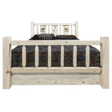 Homestead Collection Queen Storage Bed W/ Laser Engraved Elk Design, Clear Lacquer Finish