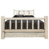 Homestead Collection Queen Storage Bed W/ Laser Engraved Wolf Design, Clear Lacquer Finish