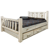 Homestead Collection Queen Storage Bed W/ Laser Engraved Wolf Design, Clear Lacquer Finish
