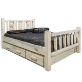 Homestead Collection Queen Storage Bed W/ Laser Engraved Wolf Design, Clear Lacquer Finish