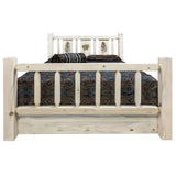 Homestead Collection Twin Storage Bed W/ Laser Engraved Pine Design, Clear Lacquer Finish