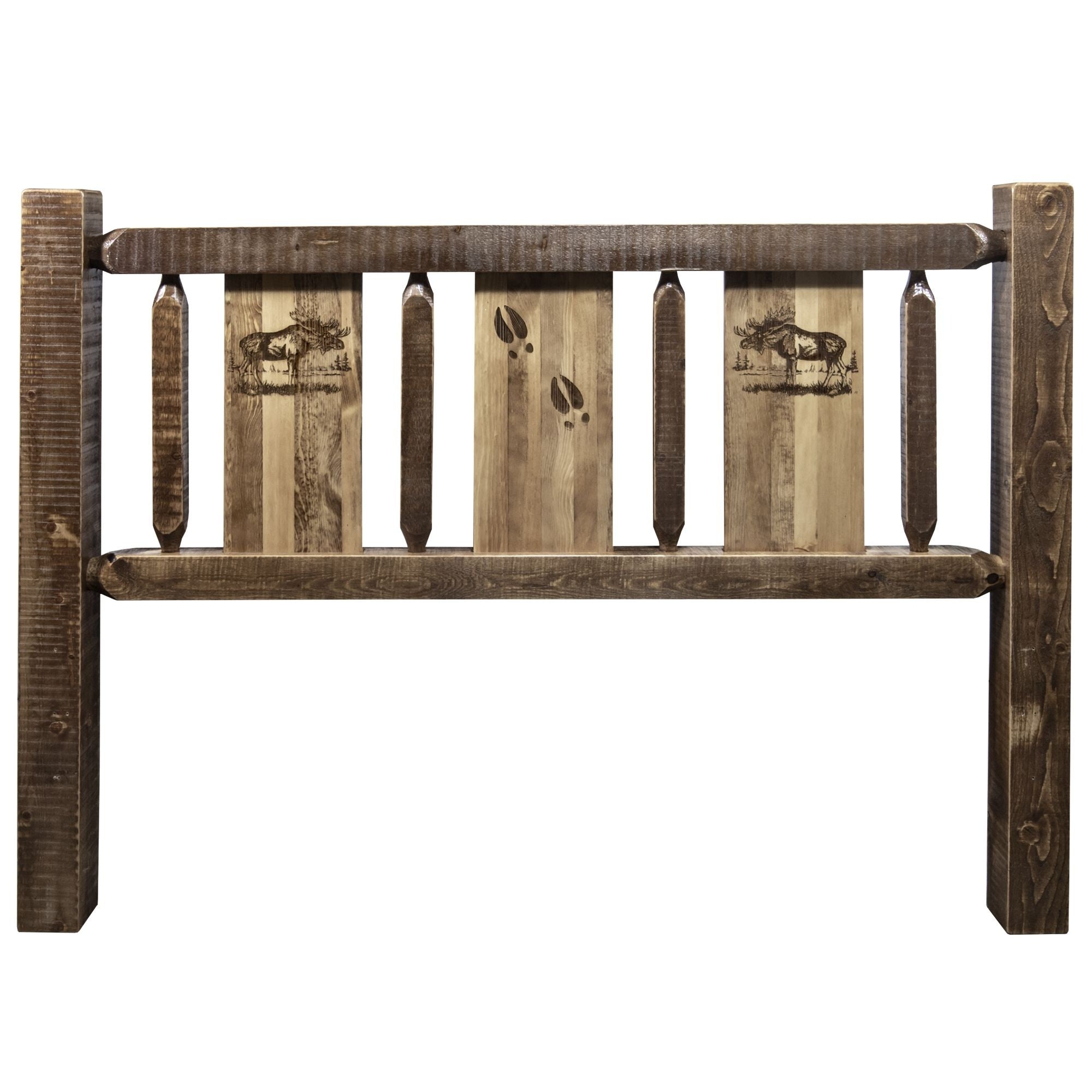 Homestead Collection Twin Headboard W/ Laser Engraved Moose Design, Stain & Clear Lacquer Finish