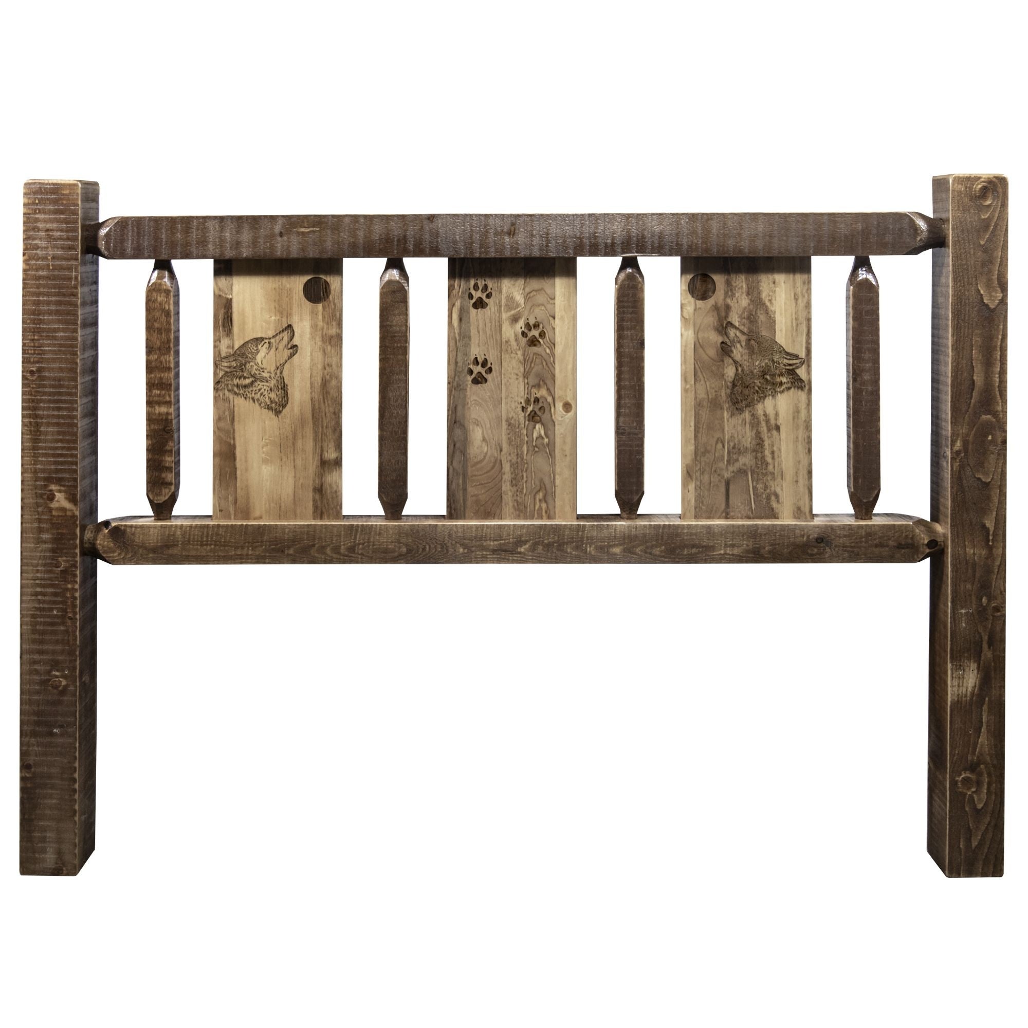 Homestead Collection Twin Headboard W/ Laser Engraved Wolf Design, Stain & Clear Lacquer Finish