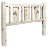 Homestead Collection Twin Headboard W/ Laser Engraved Wolf Design, Clear Lacquer Finish