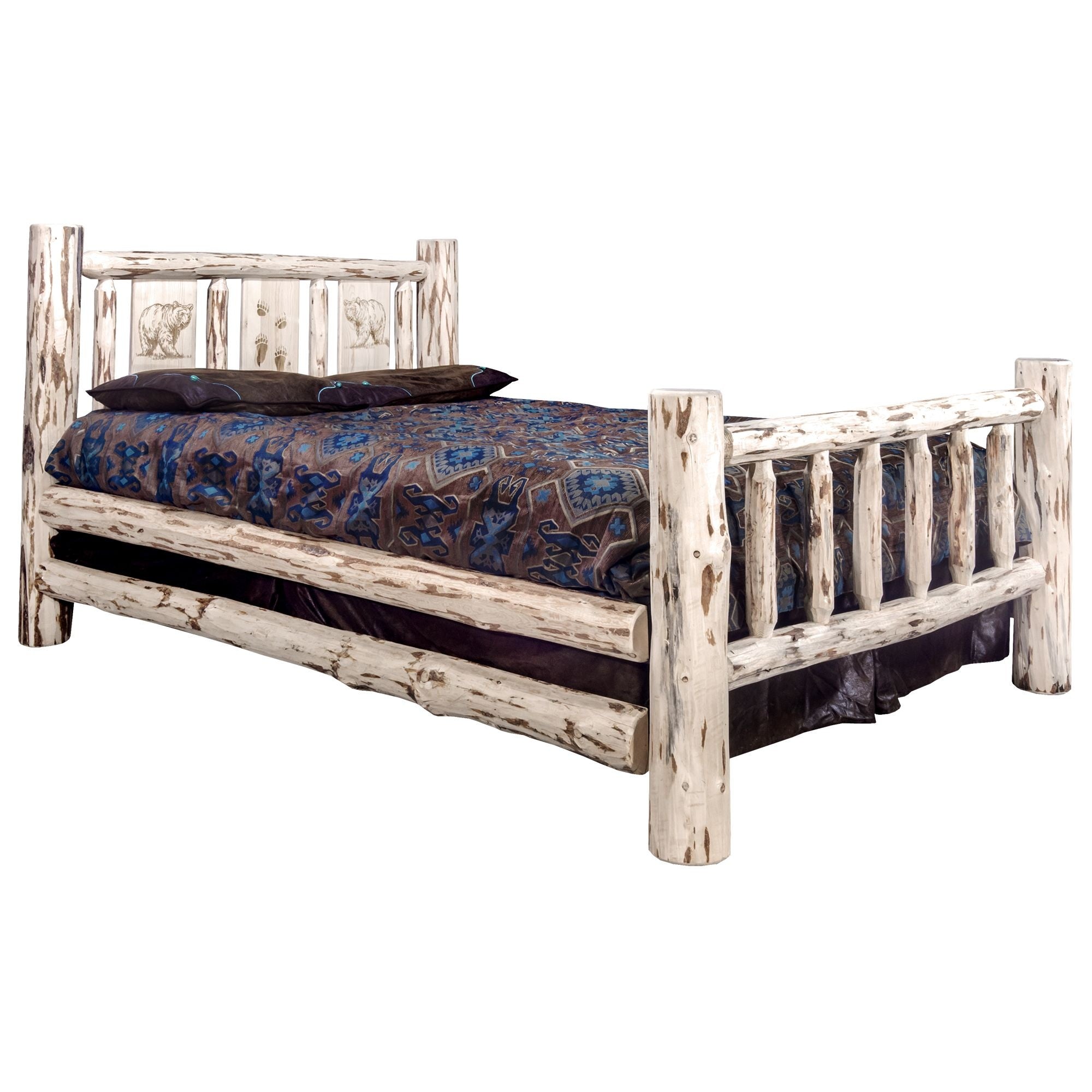 Montana Collection King Bed W/ Laser Engraved Bear Design, Ready To Finish