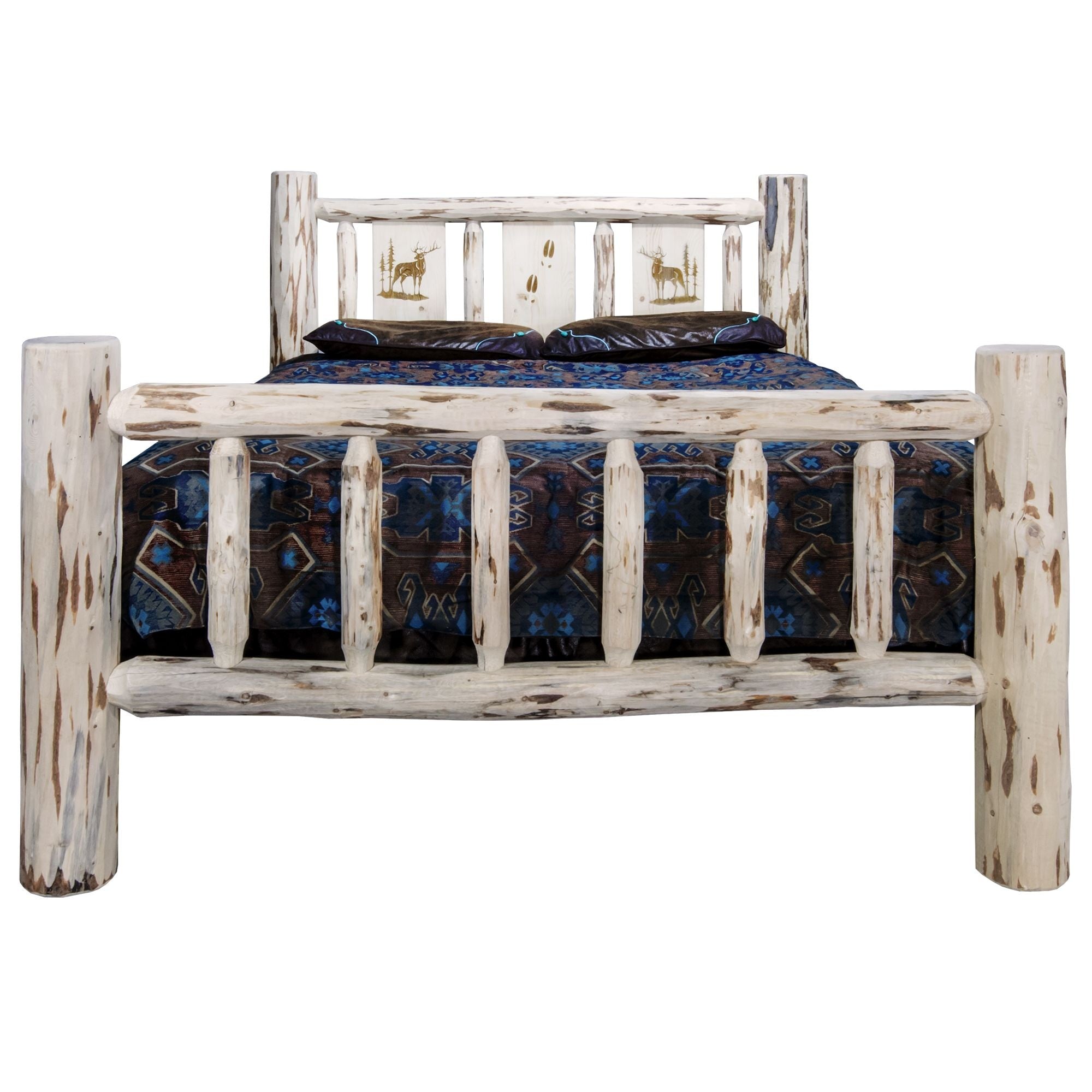 Montana Collection King Bed W/ Laser Engraved Elk Design, Ready To Finish