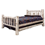 Montana Collection King Bed W/ Laser Engraved Pine Tree Design, Clear Lacquer Finish