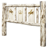 Montana Collection King Headboard W/ Laser Engraved Bronc Design, Clear Lacquer Finish