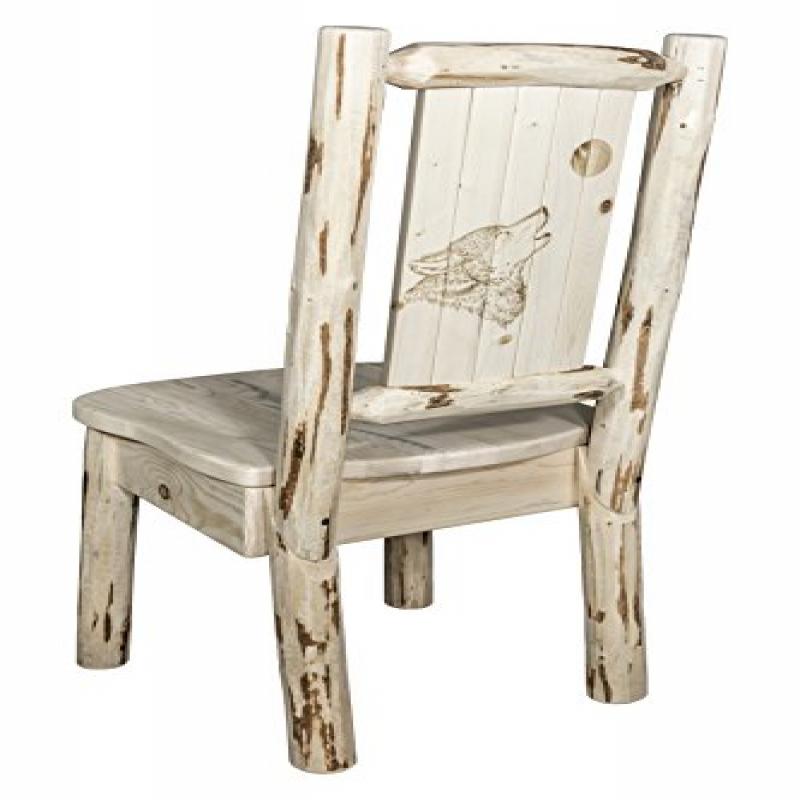 Montana Collection Side Chair W/ Laser Engraved Wolf Design, Clear Lacquer Finish
