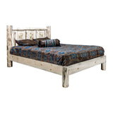 Montana Collection Full Platform Bed W/ Laser Engraved Bear Design, Clear Lacquer Finish