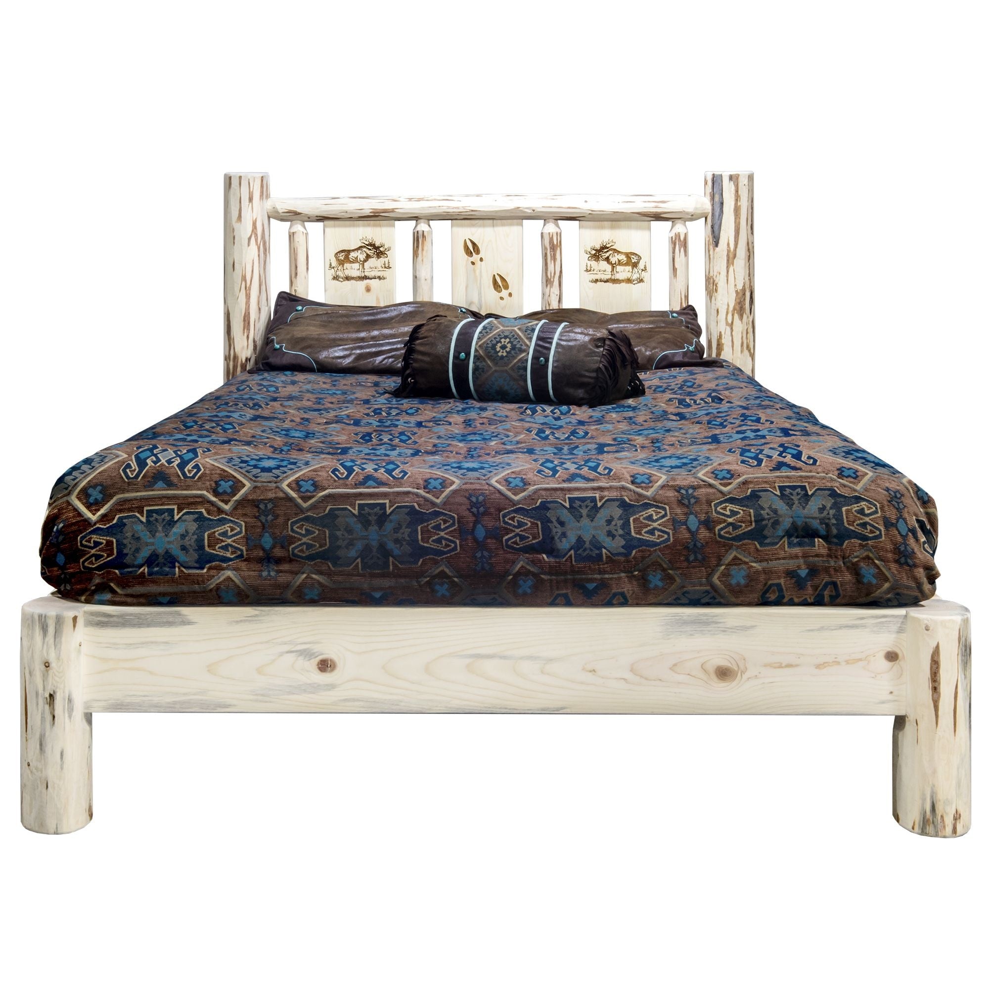 Montana Collection King Platform Bed W/ Laser Engraved Moose Design, Ready To Finish