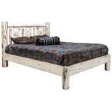 Montana Collection King Platform Bed W/ Laser Engraved Wolf Design, Ready To Finish