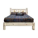 Montana Collection King Platform Bed W/ Laser Engraved Bronc Design, Clear Lacquer Finish