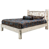 Montana Collection King Platform Bed W/ Laser Engraved Wolf Design, Clear Lacquer Finish