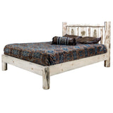 Montana Collection Queen Platform Bed W/ Laser Engraved Pine Tree Design, Clear Lacquer Finish