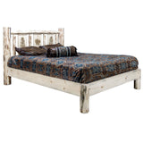 Montana Collection Queen Platform Bed W/ Laser Engraved Pine Tree Design, Clear Lacquer Finish