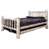 Montana Collection Queen Bed W/ Laser Engraved Wolf Design, Clear Lacquer Finish