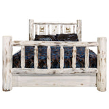 Montana Collection California King Storage Bed W/ Laser Engraved Elk Design, Clear Lacquer Finish