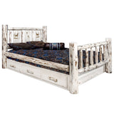 Montana Collection California King Storage Bed W/ Laser Engraved Elk Design, Clear Lacquer Finish