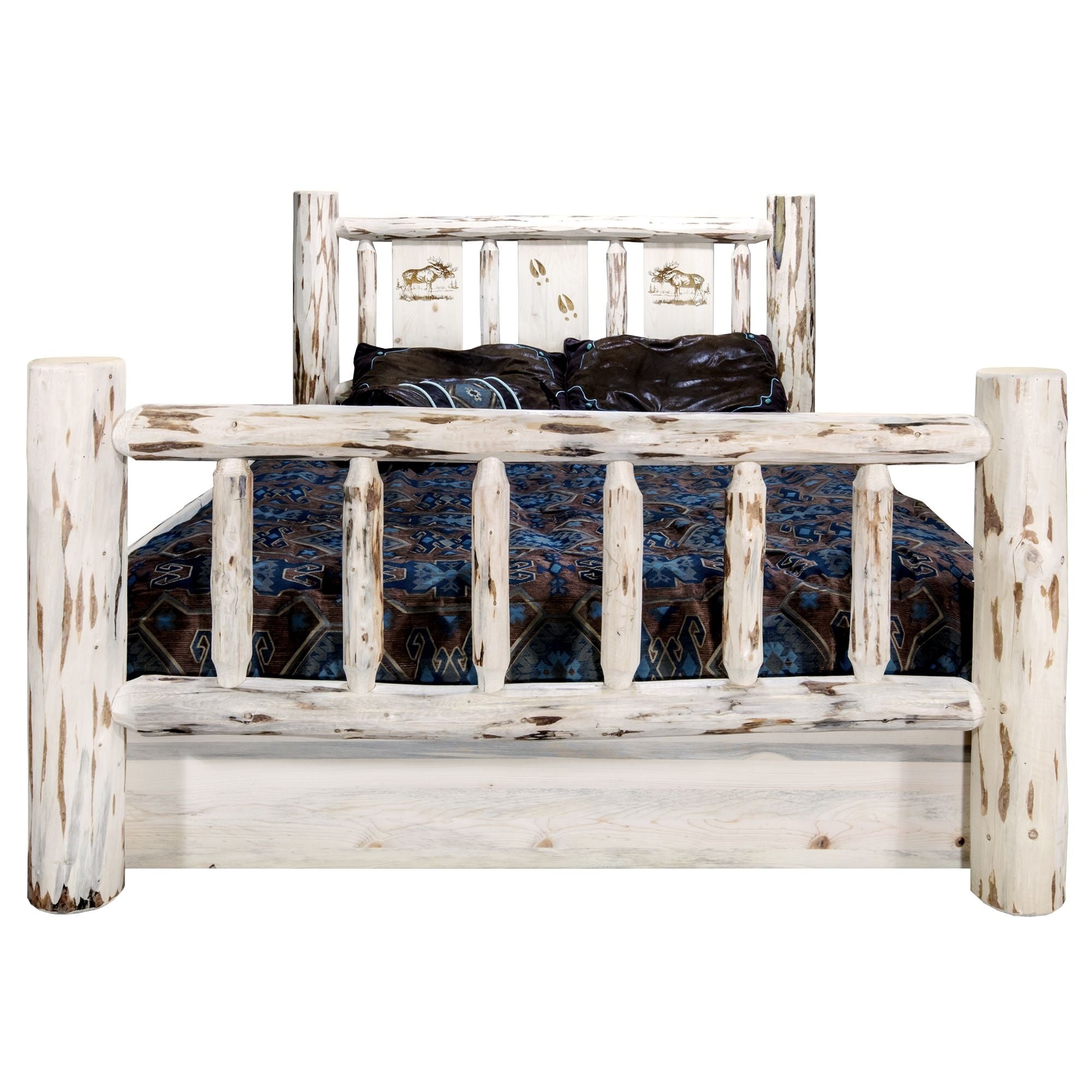 Montana Collection California King Storage Bed W/ Laser Engraved Moose Design, Clear Lacquer Finish
