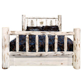 Montana Collection California King Storage Bed W/ Laser Engraved Pine Design, Clear Lacquer Finish